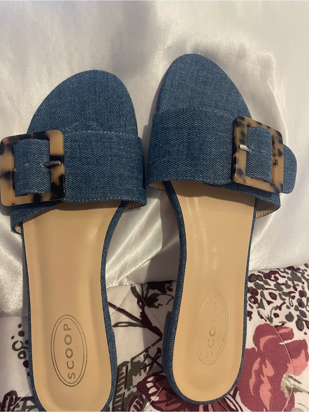 Scoop Denim Blue Slide Sandals with Buckle